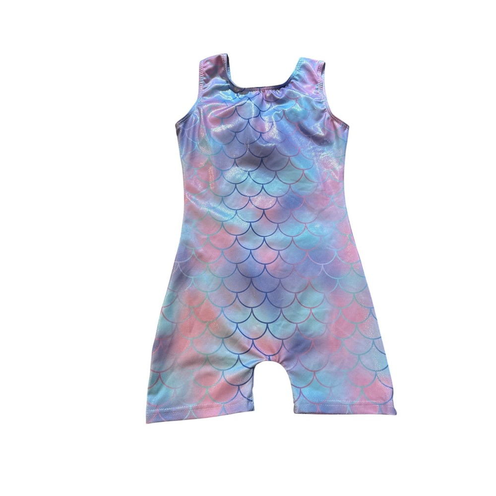 Mermaid Biketard Kids Pink Blue Purple Shimmer Scale Print SIZE 130